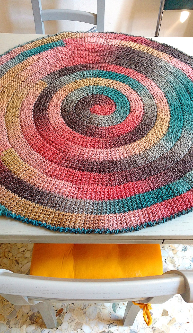 PATTERN for Tunisian Crochet Spiral Rug. Vortex look, Size adjustable to Blanket. Self striping yarn. Easy Instructions, Link to Video image 3