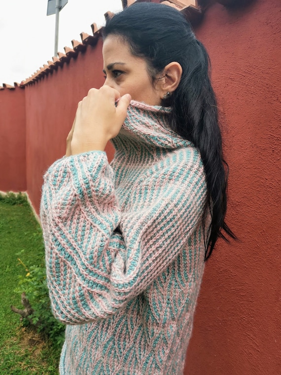 Tunisian Crochet PATTERN for Turtleneck Sweater in Leafy