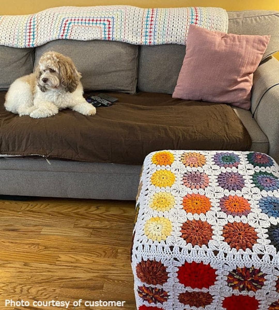 CUSTOM Crochet Ottoman Cover. Granny Square Chair Slipcover. Bed Pouf