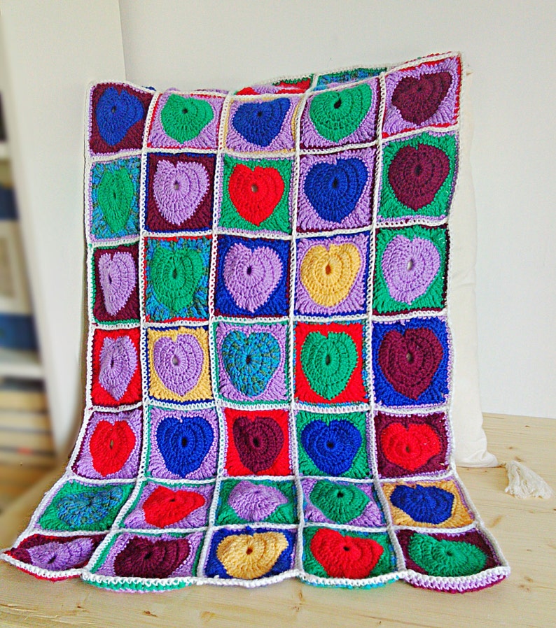 CUSTOM Crochet Heart Throw Knee Blanket colorful Granny Etsy