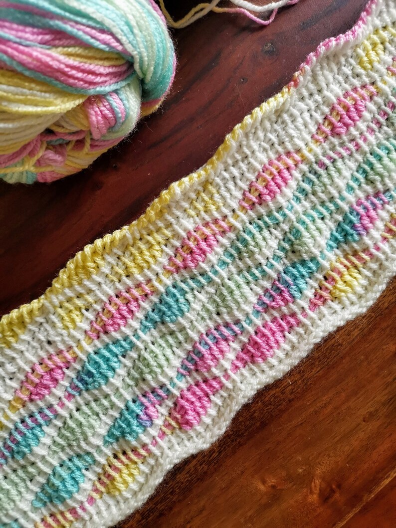 PATTERN Tunisian Crochet Cowl in Wave Stitch. Video Tutorial Scarf Afghan Basics. Beginner-friendly Instructions How-to Guide. Ombre degrade image 5