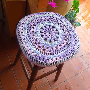 Custom Crochet Stool Cover, Mandala Style Round Cap