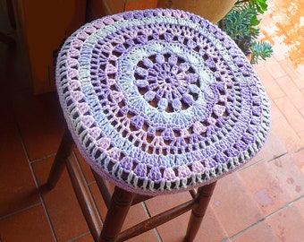 Custom Crochet Stool Cover, Mandala Style Round Cap