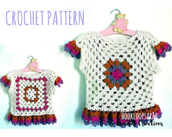 Crochet Granny Square Sweater Pattern with Ruffles (PDF Pattern)