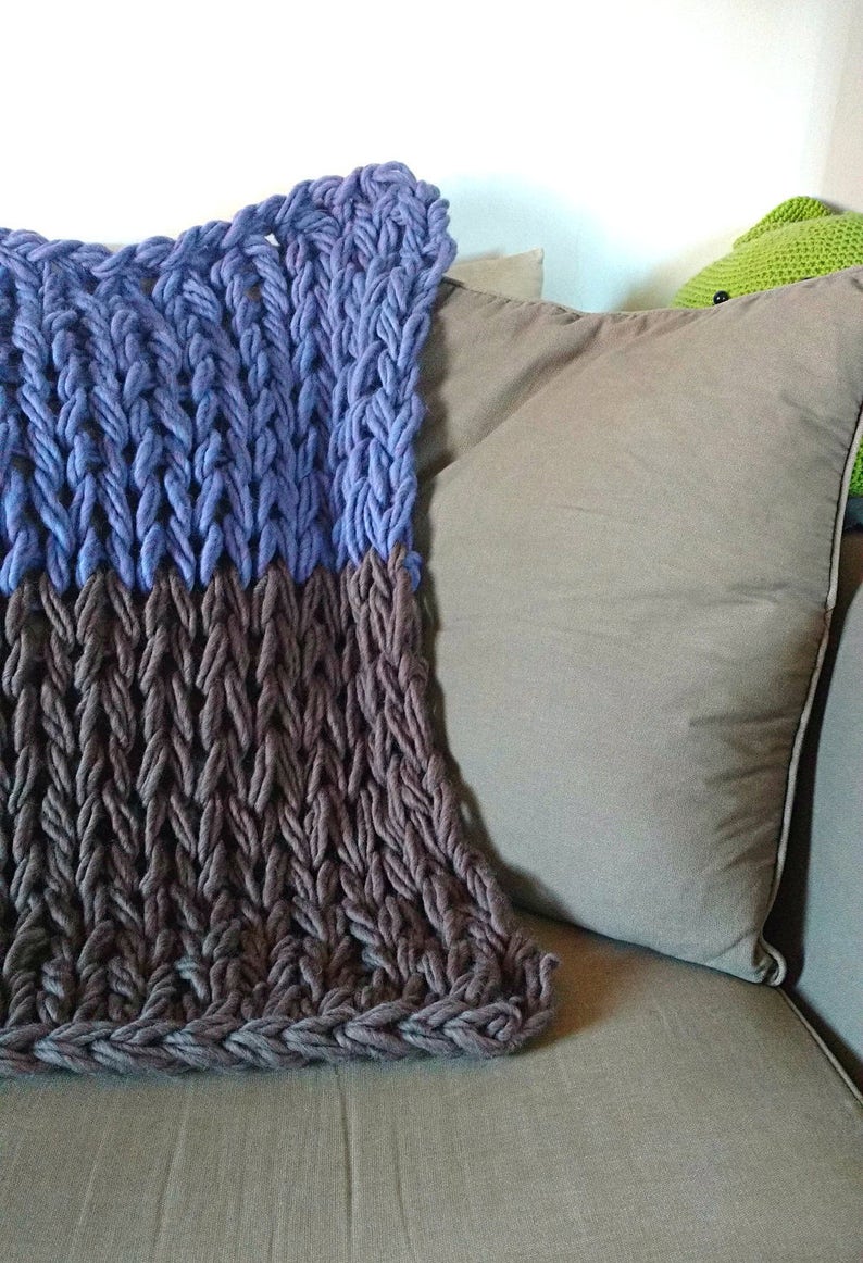 Thick Yarn Blanket Lapghan. Arm knitted Baby Throw. Extra | Etsy