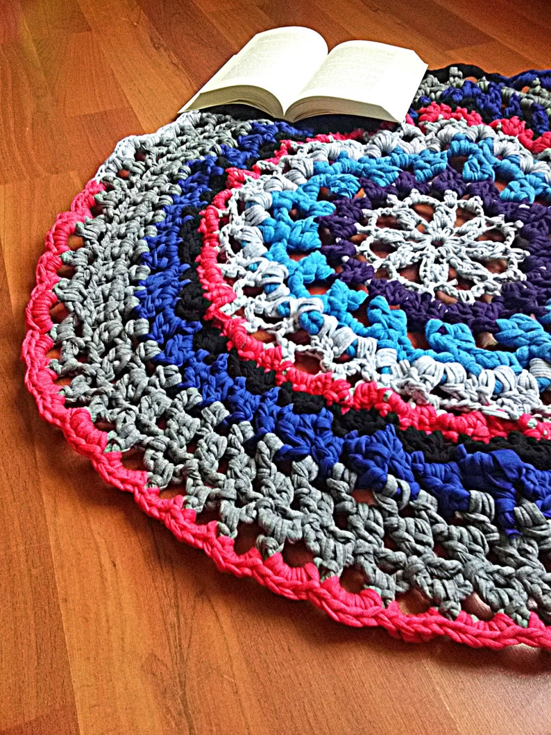 Tshirt yarn Rug Crochet Kids Carpet Mat Mandala Floor round Etsy