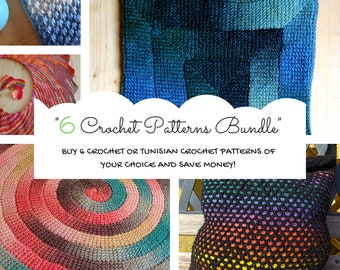 Crochet Pattern Pack Bundle. Any 6 Crochet Patterns Choice. Buy six and pay less. Easy Level Beginners Tutorials written Instructions pdf