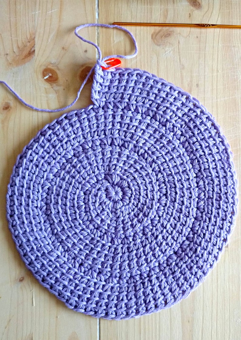 PATTERN for Tunisian Crochet Spiral Rug. Vortex look, Size adjustable to Blanket. Self striping yarn. Easy Instructions, Link to Video image 9