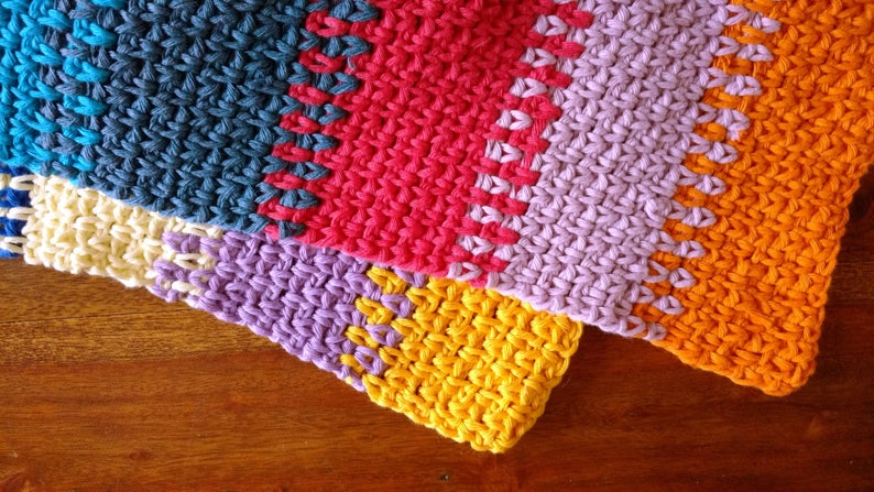 Crochet Scarf Pattern, Colorful Cotton Moss Stitch (PDF Pattern) afbeelding 7