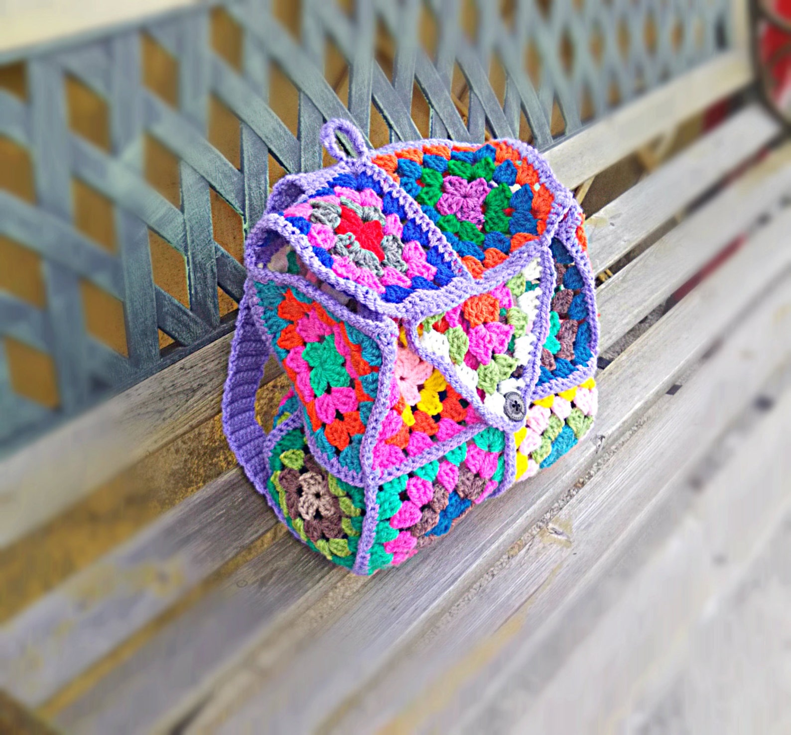 CUSTOM Crochet School Backpack with Granny Squares back to | Etsy
