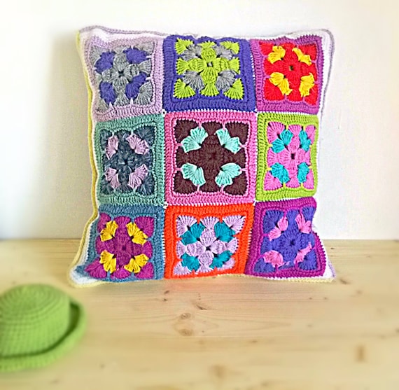 Crochet Pillow Cover Kandinsky Klimt, Squishy Colourful Artistic