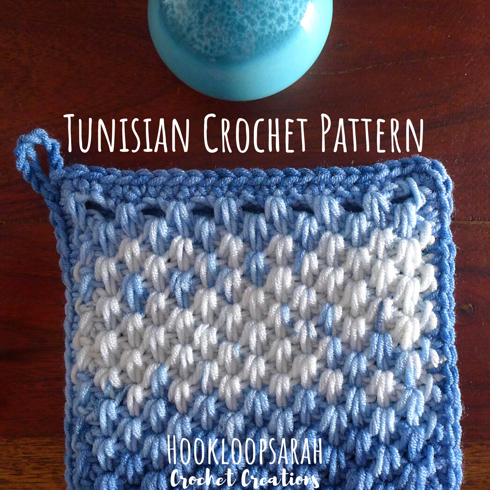 PATTERN for Tunisian Crochet Pot Holder Dishcloth in Ocean Stitch
