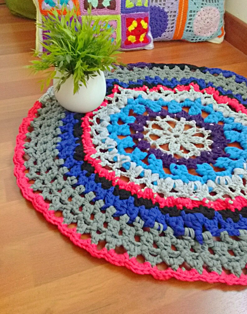 Tshirt yarn Rug Crochet Kids Carpet Mat Mandala Floor round Etsy