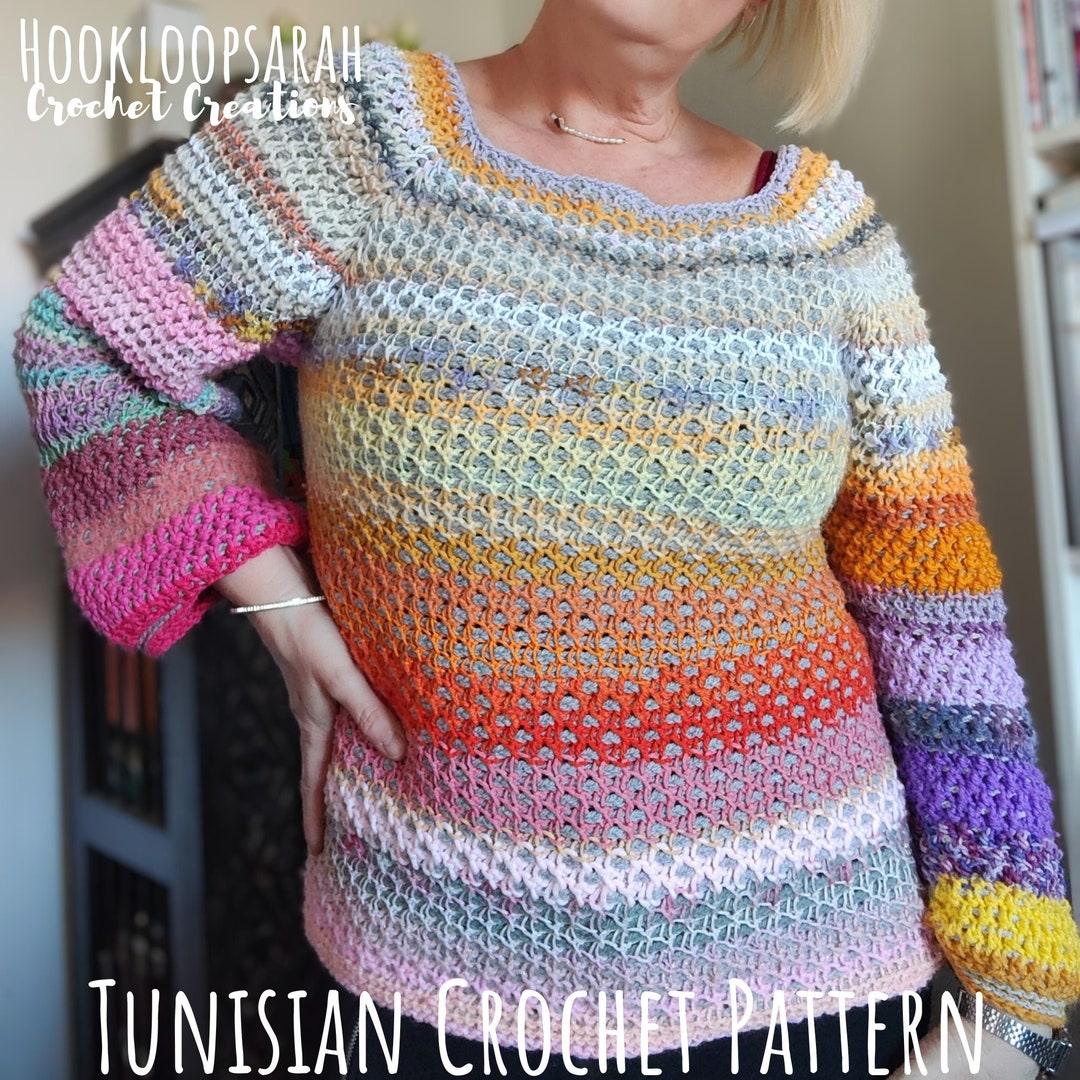 Tunisian Crochet Sweater Pattern, Raglan Yoke Stash Buster (PDF