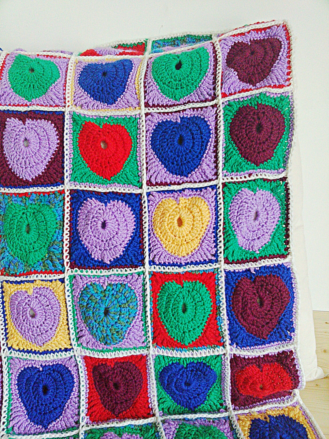 CUSTOM Crochet Heart Throw Knee Blanket colorful Granny Etsy