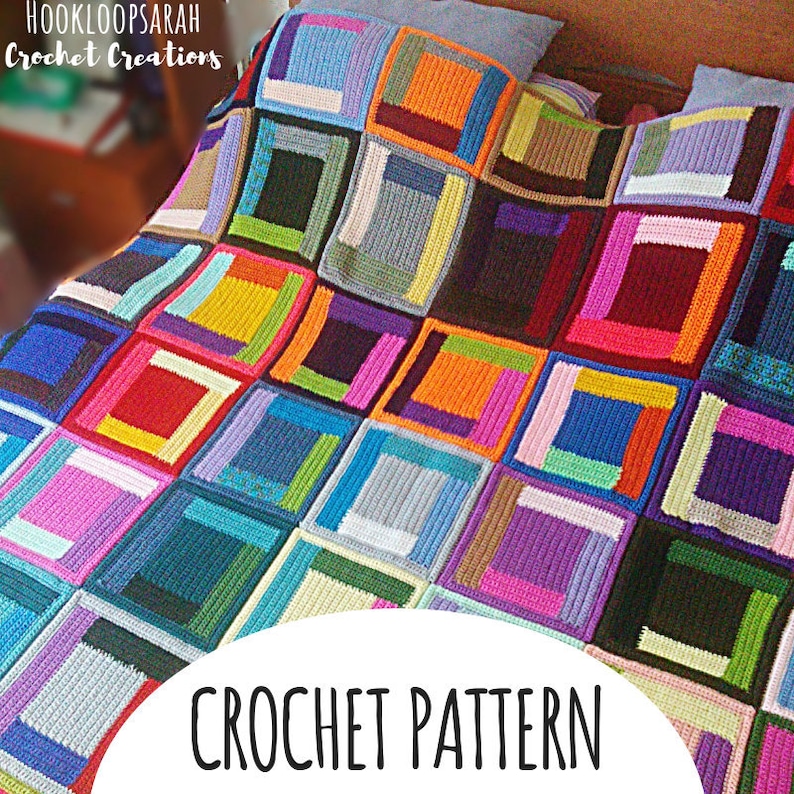 PATTERN Log Cabin Blanket Throw. Crochet Easy Level Tutorial. Etsy