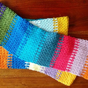 Crochet Scarf Pattern, Colorful Cotton Moss Stitch (PDF Pattern) afbeelding 2