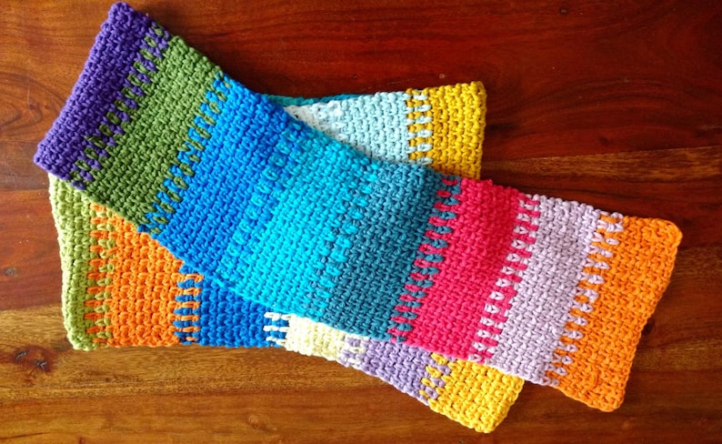Crochet Scarf Pattern, Colorful Cotton Moss Stitch (PDF Pattern) afbeelding 2