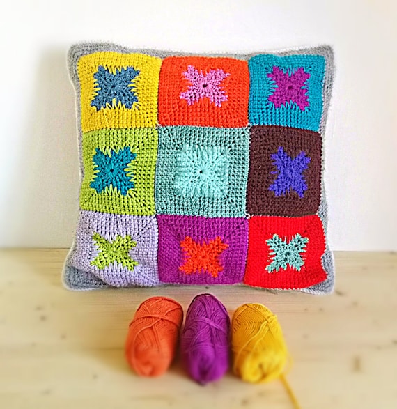 Crochet Pillow Cover Kandinsky Klimt, Squishy Colourful Artistic