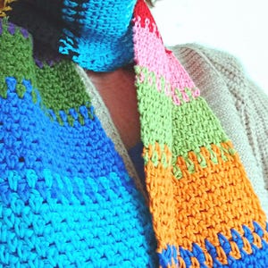 Crochet Scarf Pattern, Colorful Cotton Moss Stitch (PDF Pattern) afbeelding 5