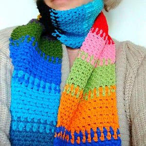 Crochet Scarf Pattern, Colorful Cotton Moss Stitch (PDF Pattern) afbeelding 3