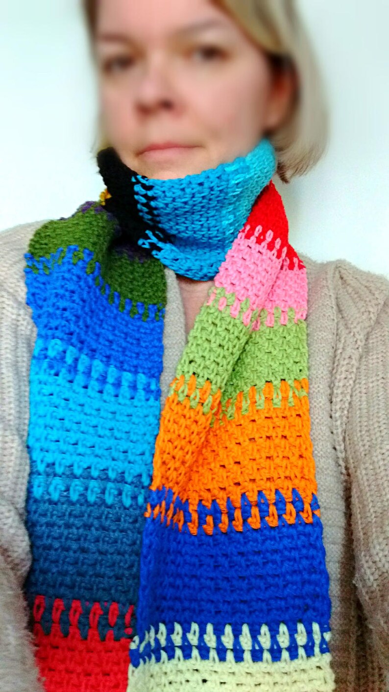 Crochet Scarf Pattern, Colorful Cotton Moss Stitch (PDF Pattern) afbeelding 3