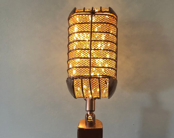 Retro Microphone Lamp: Copper Music Room Decor with Remote