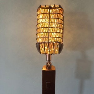 Retro Microphone Lamp: Copper Music Room Decor with Remote
