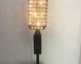 Illuminated Microphone Lamp Table Lamp Microphone Light Silver Wedding Centerpiece Light For Musician Gift Music Art For Her Gift For Him