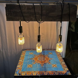 Reclaimed Wood Microphone Chandelier: Retro Music Room Lighting