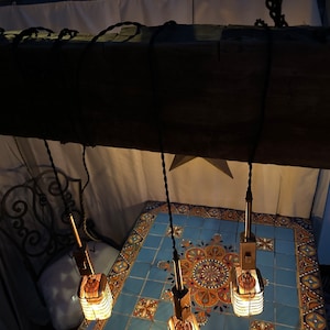 Reclaimed Wood Microphone Chandelier: Retro Music Room Lighting