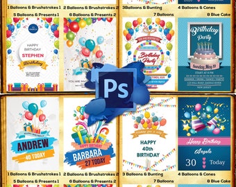 Photoshop Template Birthday Card Etsy