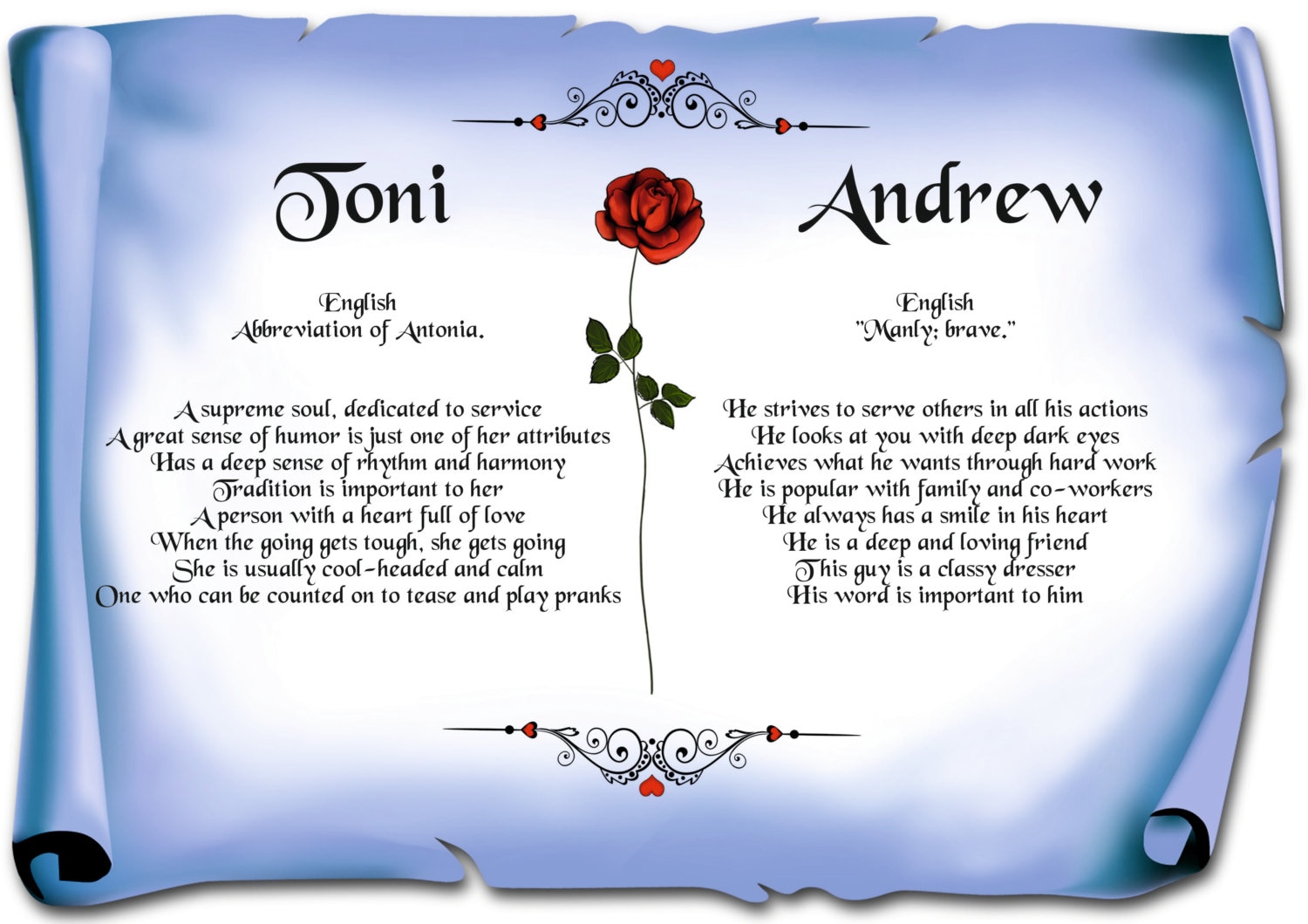 double first name meaning love scrolls a4 scrolls a3 poster