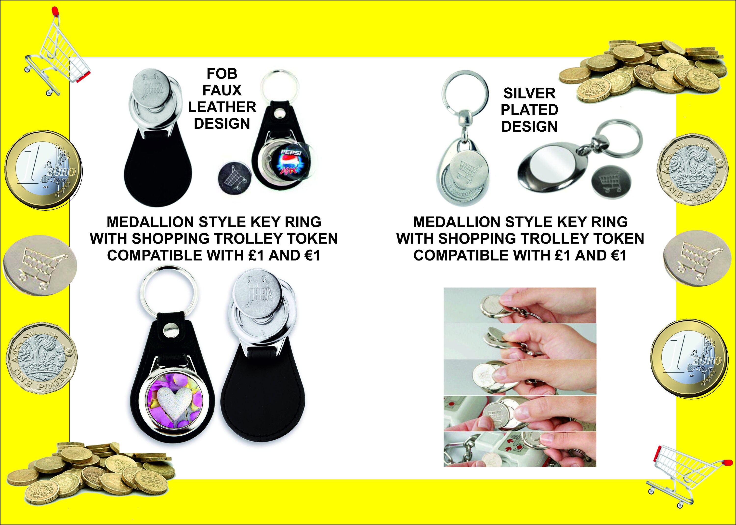 I love The Gym £1//€1 Shopping Trolley Coin Key Ring New
