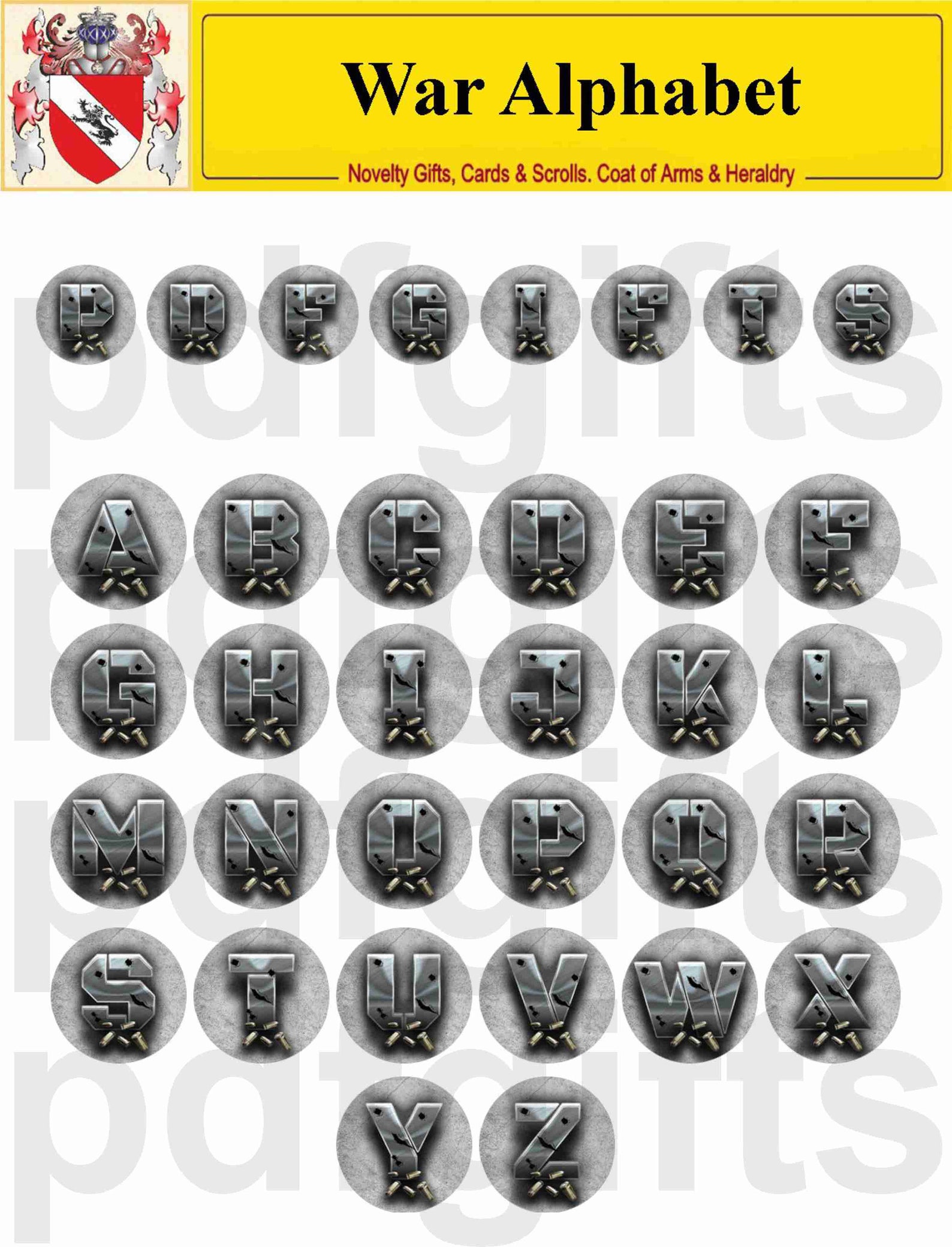 War & Bullets Alphabet Letters Digital Collage Sheets Etsy