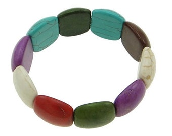 Bracelet de pierres précieuses turquoise, multicolore, 19,50x21,50x8,80 mm, environ 19-20 cm de long, extensible