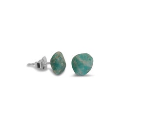 Turquoise stud earrings, natural, satin, 8-9 mm, 925 Silver