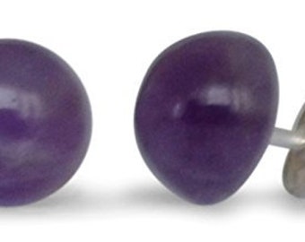 Natural Amethyst Stud Earrings, Flat Round, 8mm, 925 Silver