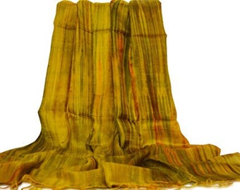 Silk scarf, 100% silk, 165 cm long, multicolored, handmade silk scarf