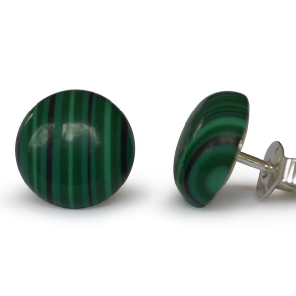 •MALACHITE• silver prong set stud earrings