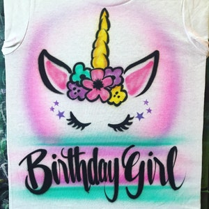 Airbrush Unicorn Birthday Girl Shirt Design | FREE SHIPPING
