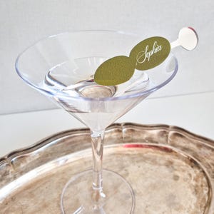 Oznacznik do drinków weselnych Olive Martini l Etykiety do drinków na wieczór panieński l Nowoczesne etykiety do drinków l Etykieta do drinków wielokrotnego użytku l Niestandardowe zawieszki do drinków