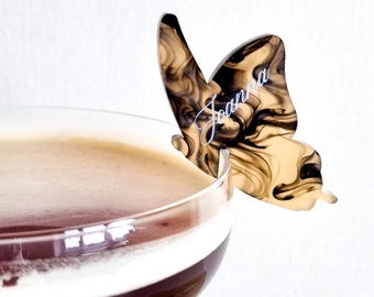 Personalised wedding drink marker l Bridal shower drink tags l butterfly name tags for cocktail l Reusable drink tag l Custom drink charms