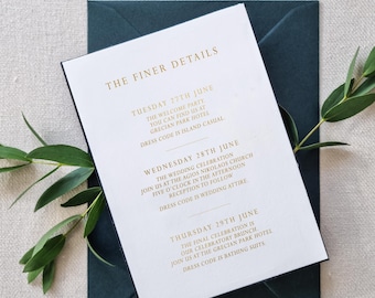 Elegant wedding insert cards l Destination wedding details card l Classic Wedding accommodation and directions card l Gold Foil print