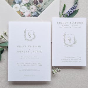 Luxury Foil- Stamped wedding invitation with RSVP l Elegant wedding invitations l vintage wedding l Fine art invites l custom wedding crest