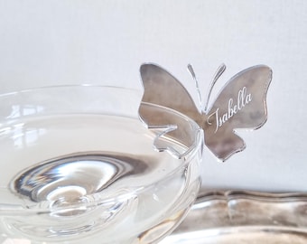 Personalised Butterfly wedding drink marker l Bridal shower drink tags l name tags for cocktail l Reusable drink tag l Custom drink charms
