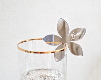 Botanical flower wedding drink marker l Bridal shower drink tags l Modern name tags for cocktail l Reusable drink tag l Custom drink charms