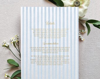 Modern stripe Wedding detail card l Personalised wedding insert card l Wedding information card l Gold foil wedding accommodation card