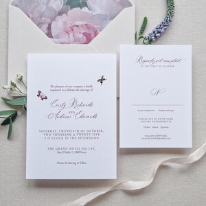 Faire-part de mariage papillon avec RSVP l Mariages d'été l Papeterie de mariage en aluminium l Faire-part de mariage botanique l Noce de cottage