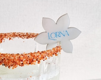 Flower wedding drink marker l Bridal shower drink tags l Modern name tags for cocktail l Reusable drink tag l Custom drink charms